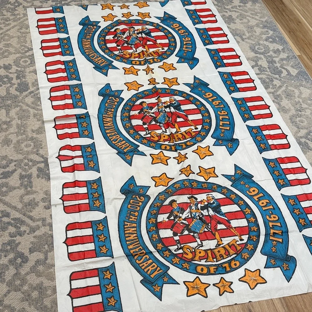 Vintage Bicentennial Celebration Washable Plastic Tablecloth 76 x 42